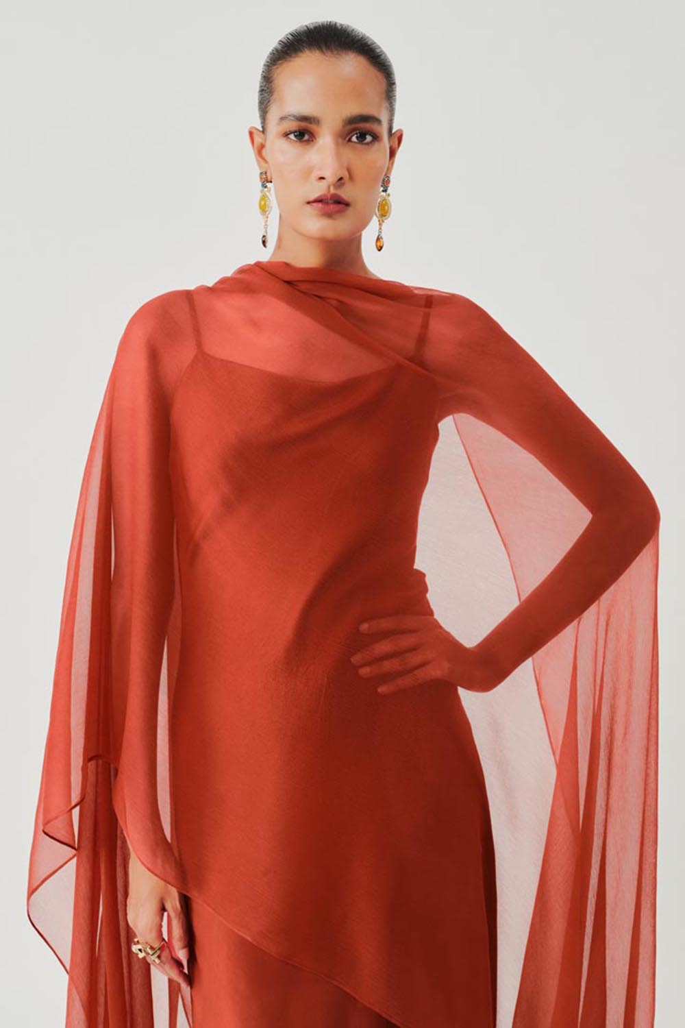 Tyra Slip Dress in Rust with Scarf