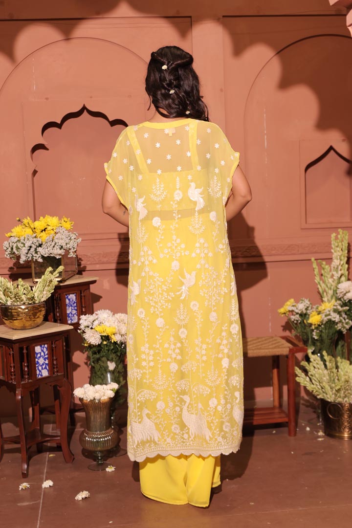 Sunlit Peacock Embroidered Cape Set
