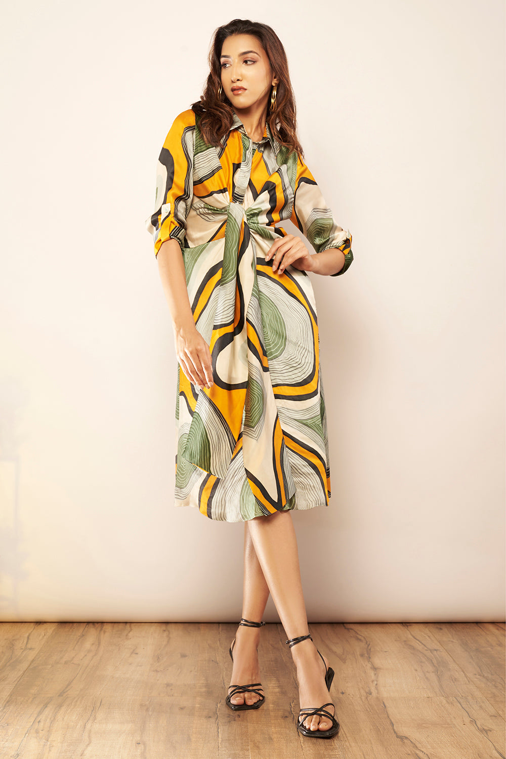 Printed Tie-up Shirt Dress