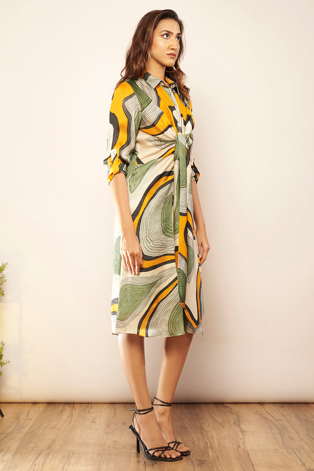 Printed Tie-up Shirt Dress