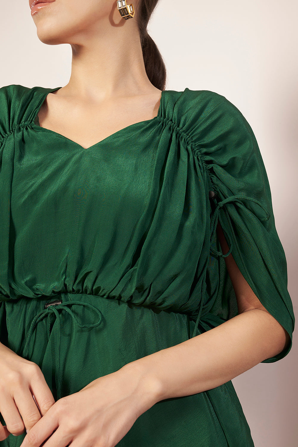 Green Crepe Ruched Top