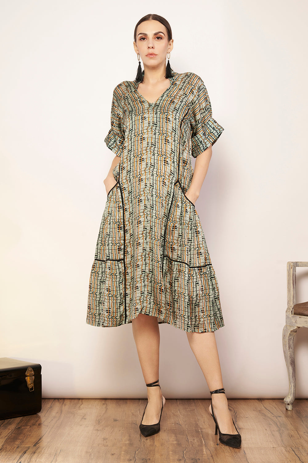 Light Green Small Printed Midi Dress