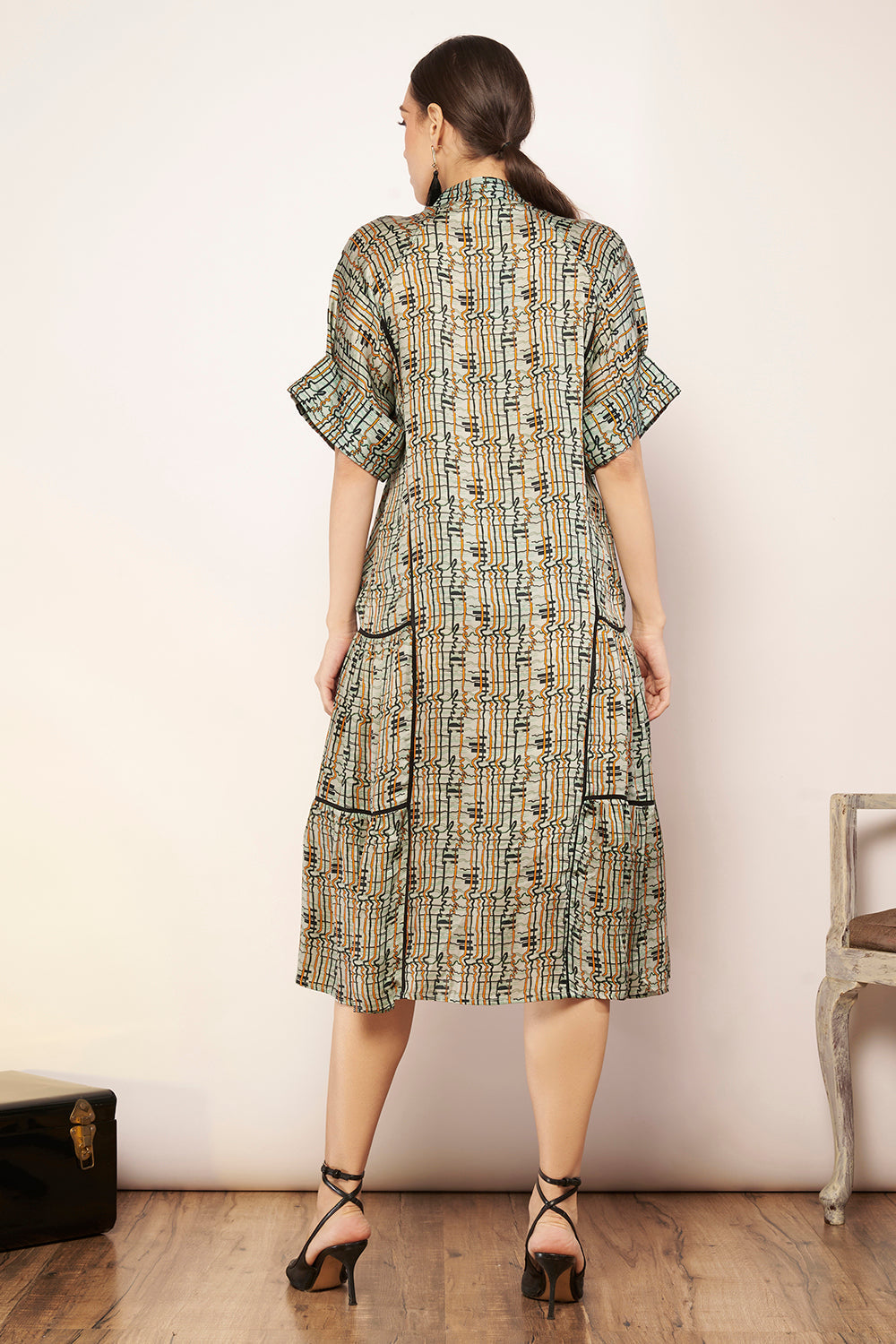 Light Green Small Printed Midi Dress