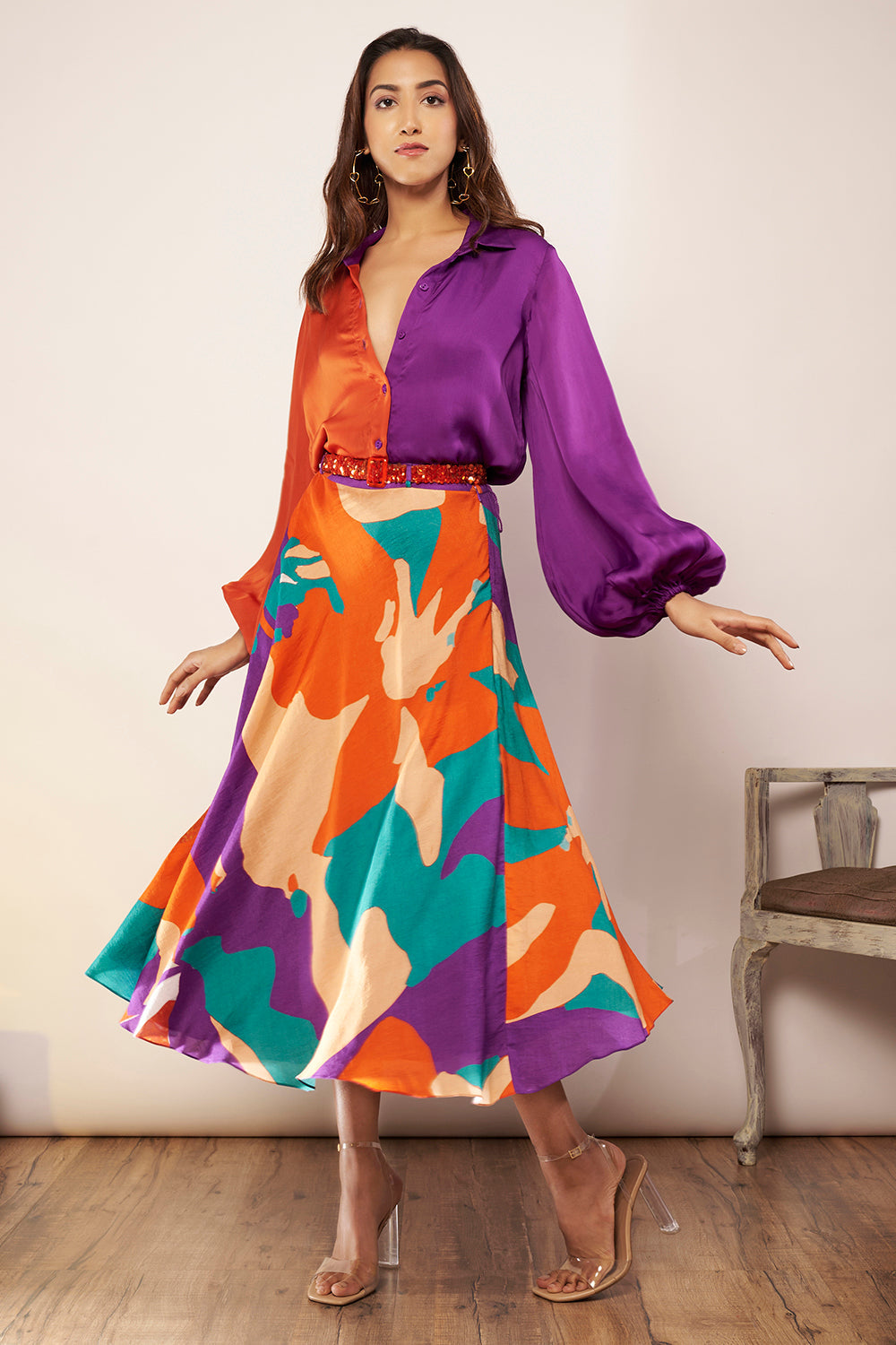 Red and Purple Satin Dual Tone Shirt