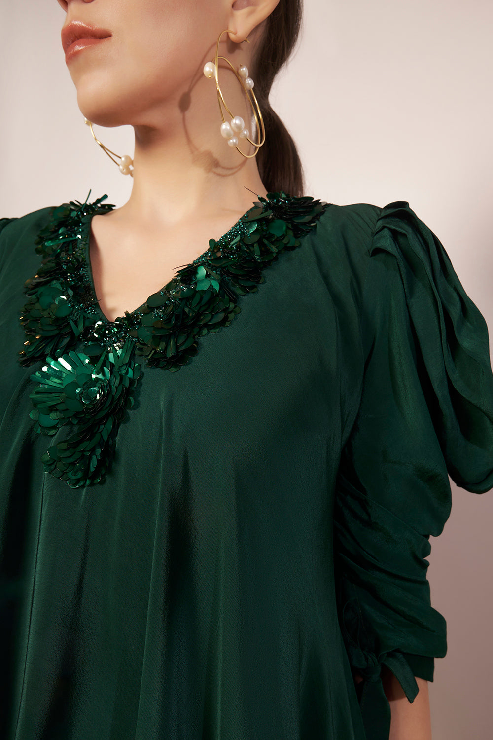 Bias Dress with Puff Sleeves