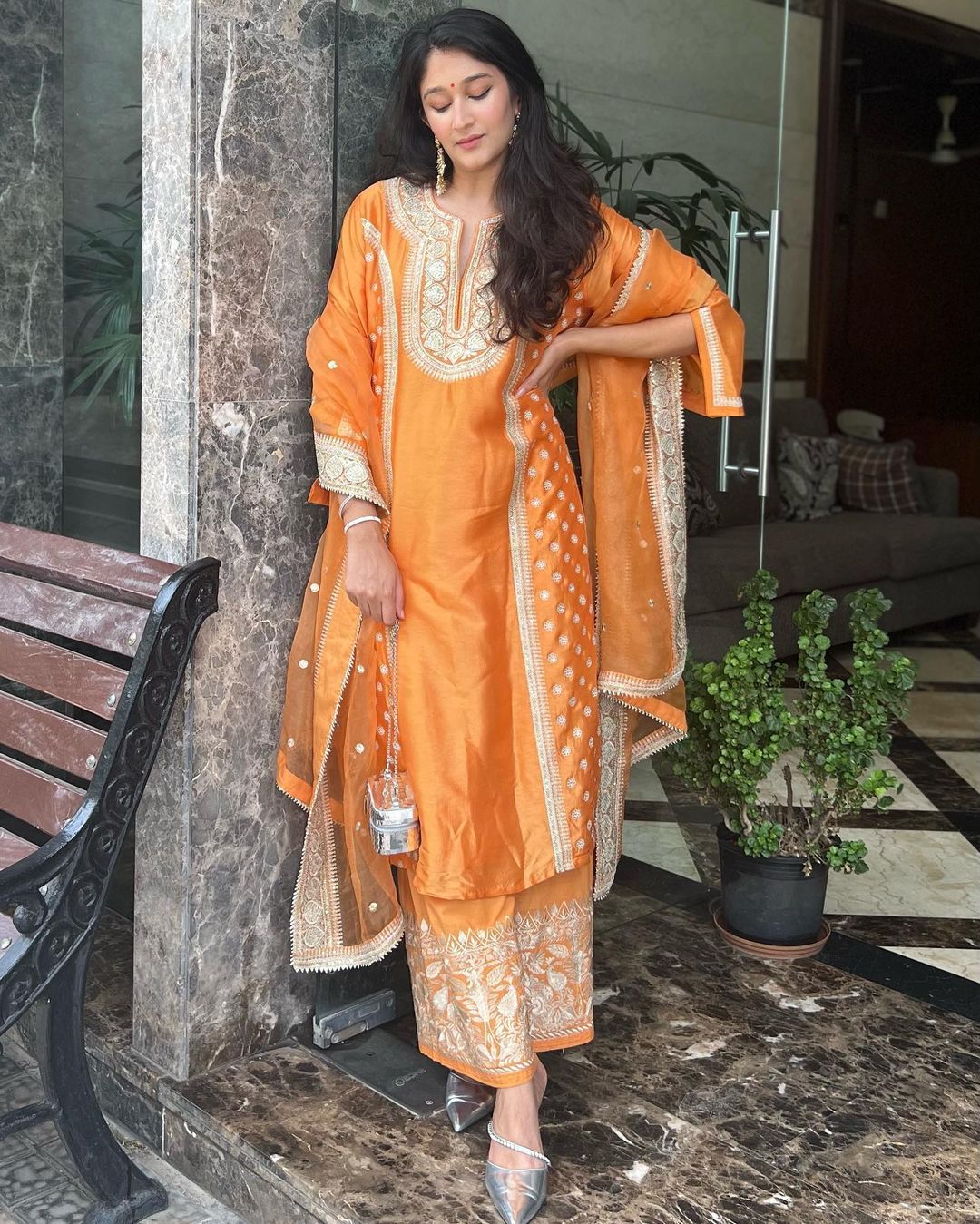 Musafar Orange Palazzo Set