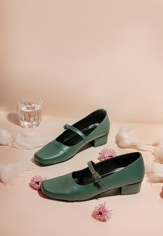 Mystic Bloom Mary Jane Blocks - Forest Green