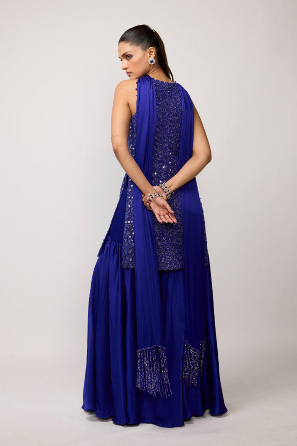 Cocktail Blue Satin Sharara Set