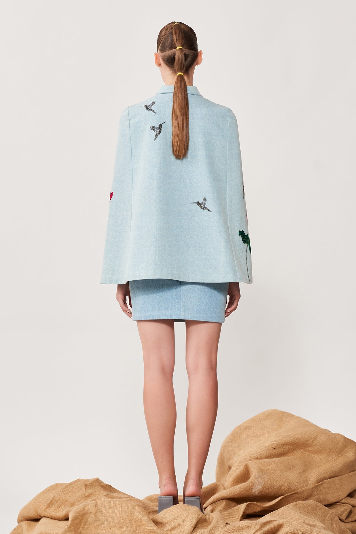 Lotus & Humming Bird Cape With Mini Skirt