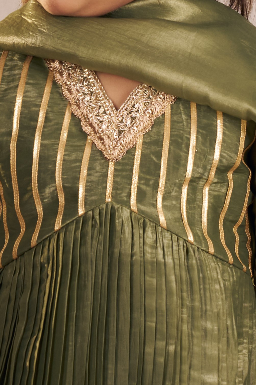 OLIVE GREEN GOTA ANARKALI SET