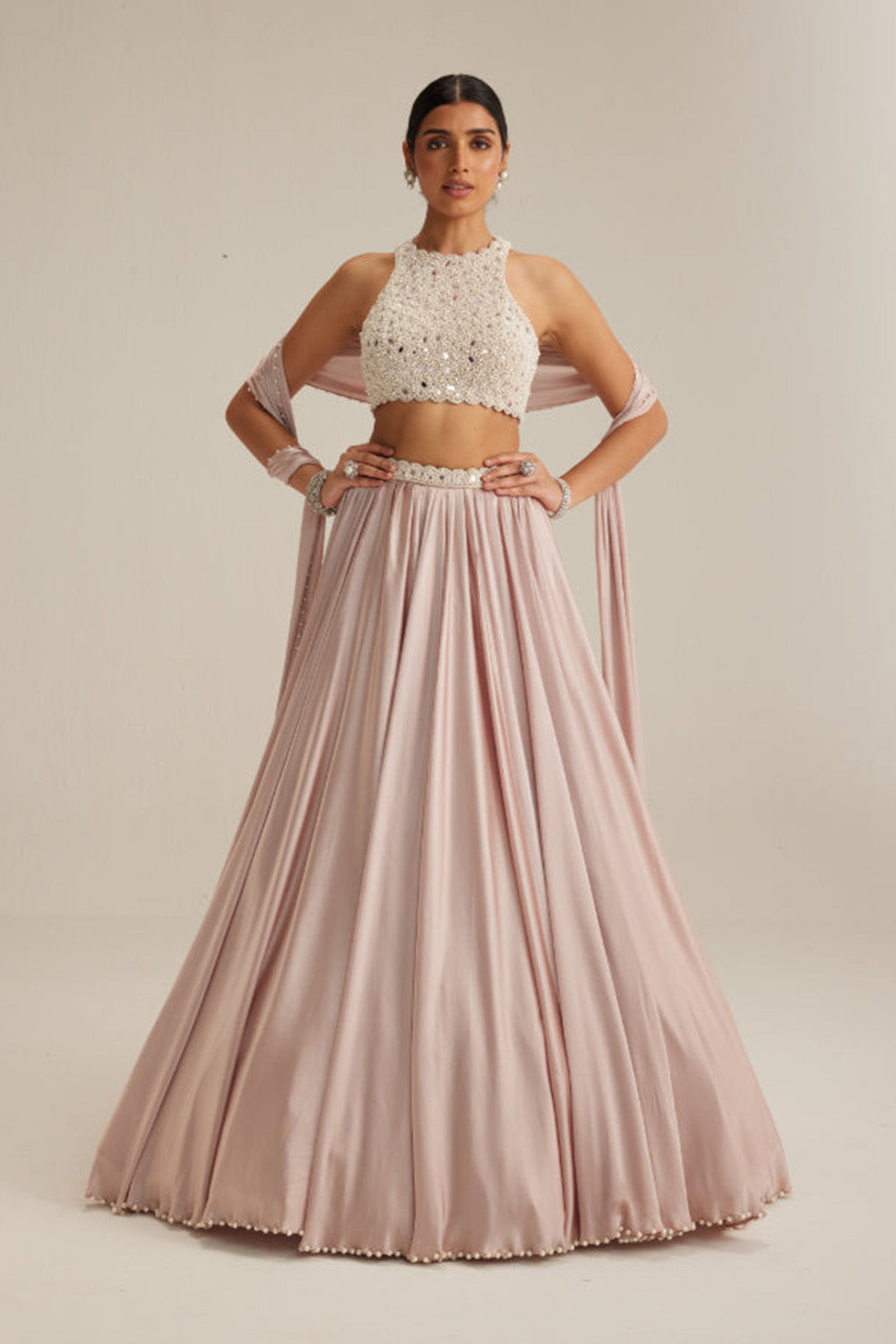 Ash Pink Satin skirt Set