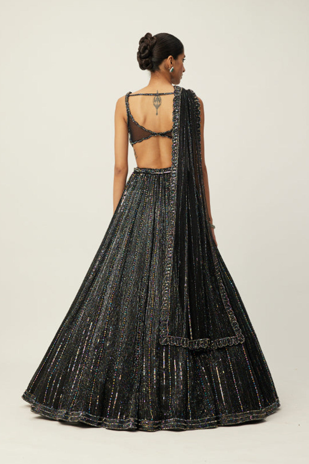 Black crystal Linear Embroidered Lehenga Set