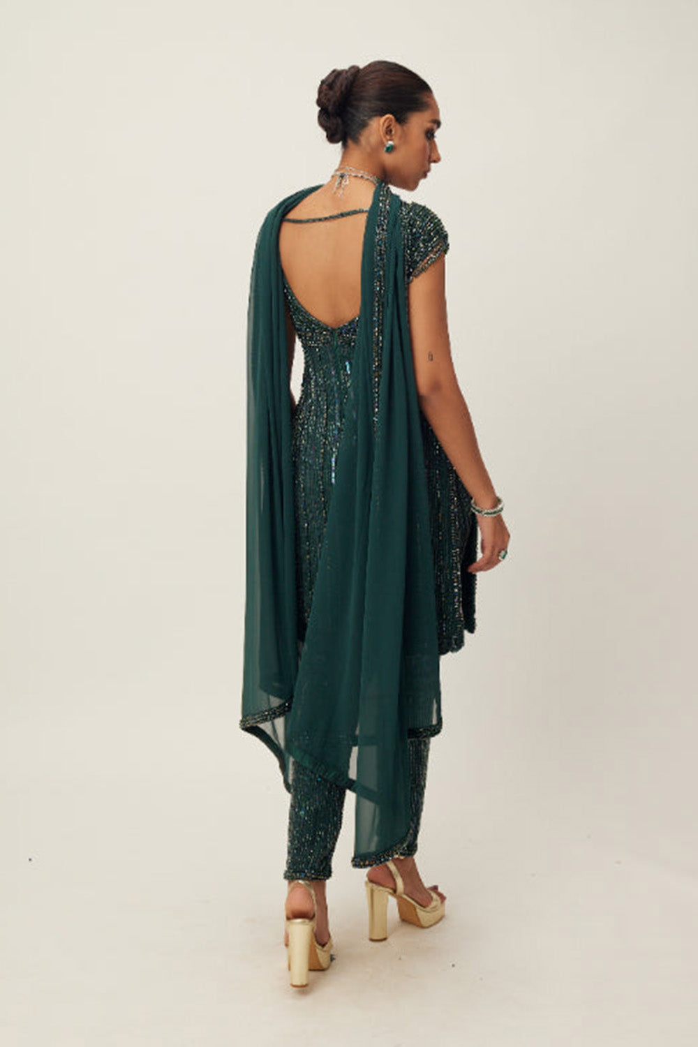 Dark Jade Green crystal Embellished Kurta Set