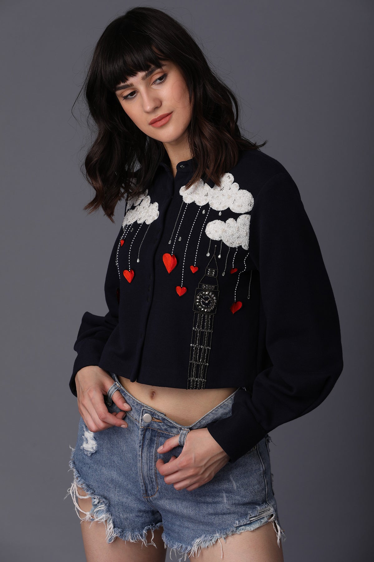 Big Ben, Hearts And Cloud Cropped Shirt