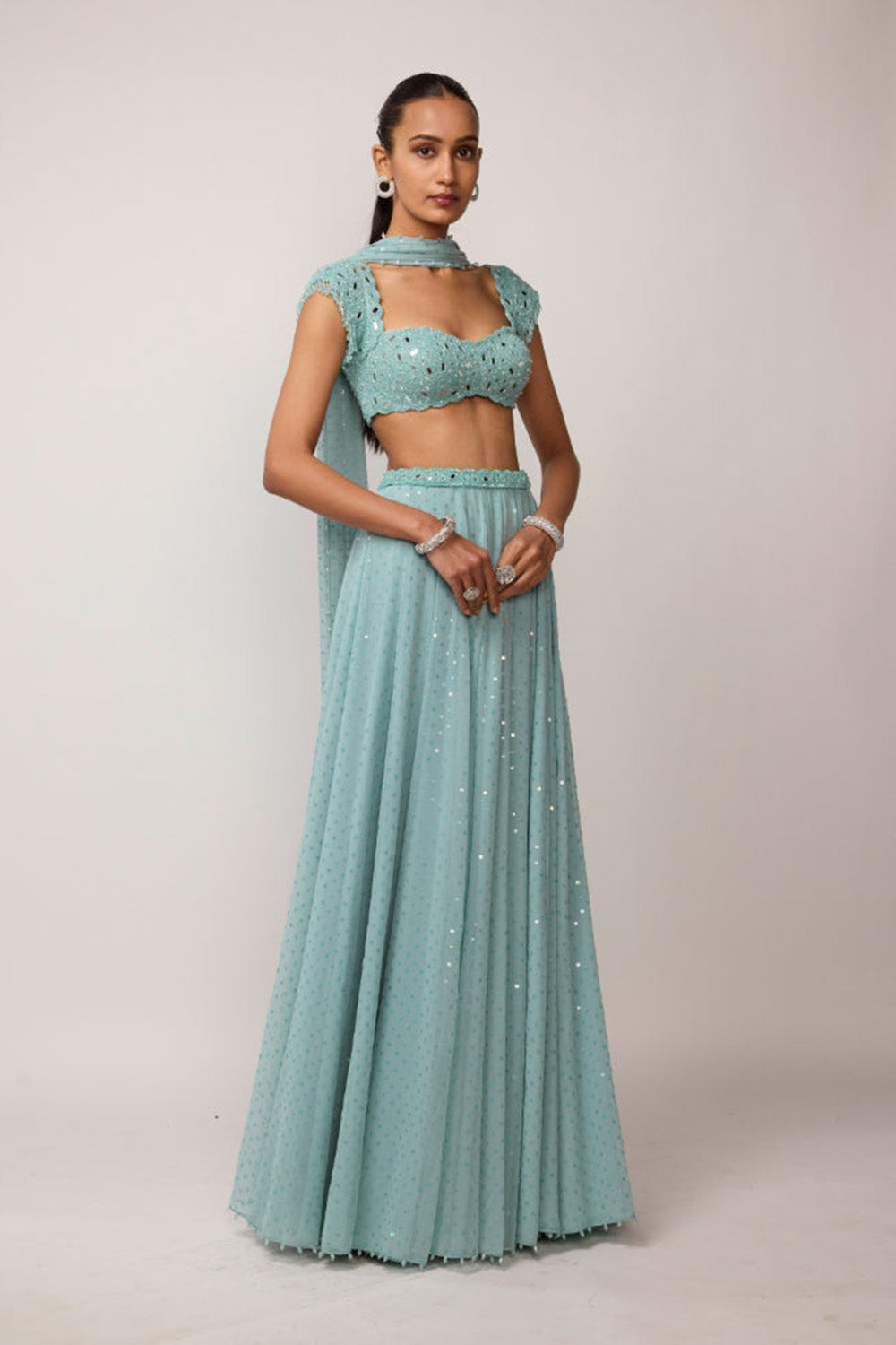 Powder Blue Geogette Skirt Set