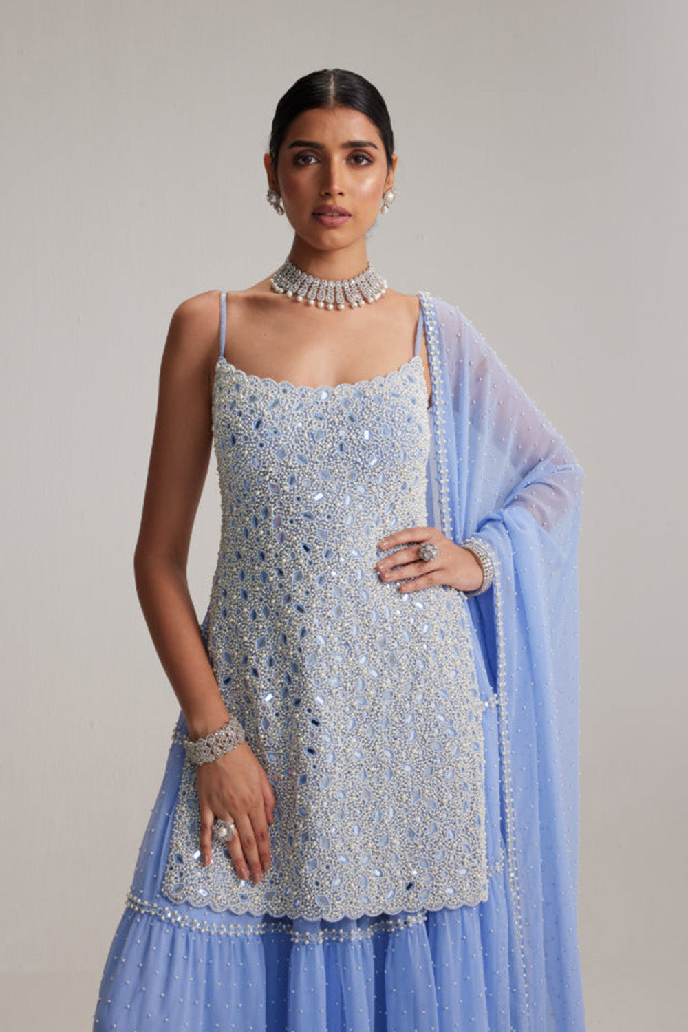 Dew Blue Kurta and Sharara Set
