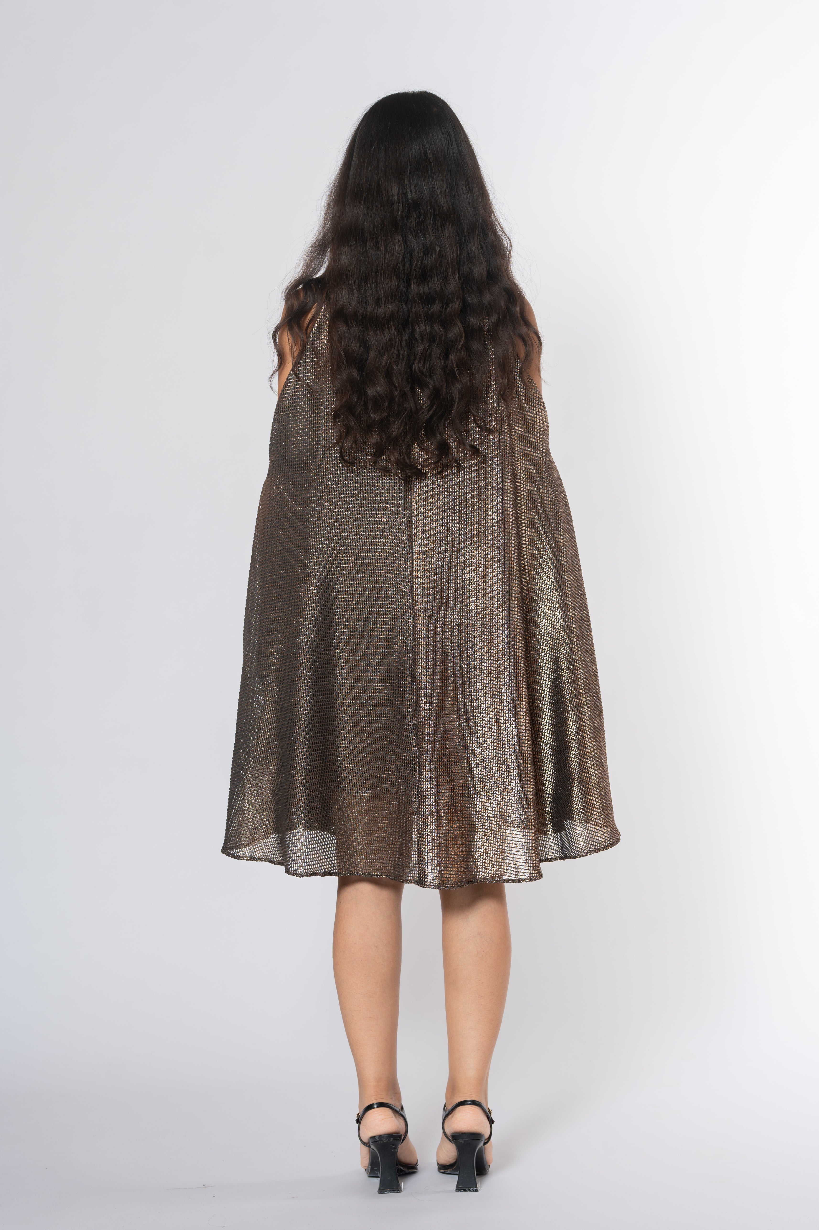 Metallic Cold Shoulder Dress