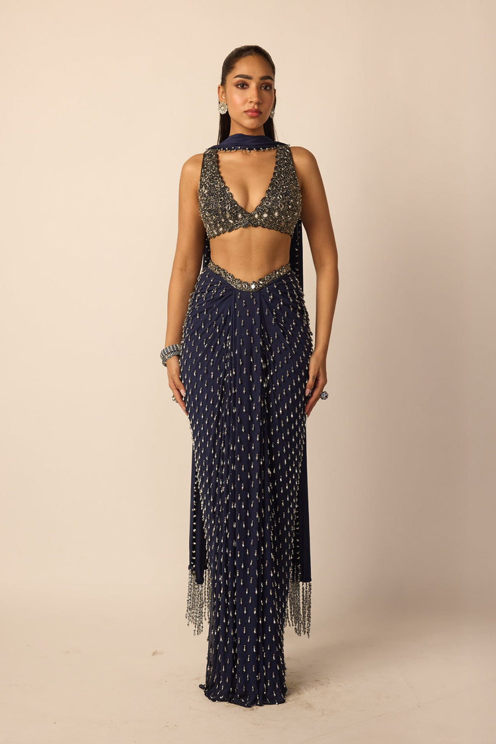 Deep Blue Single Drop Draped Skirt