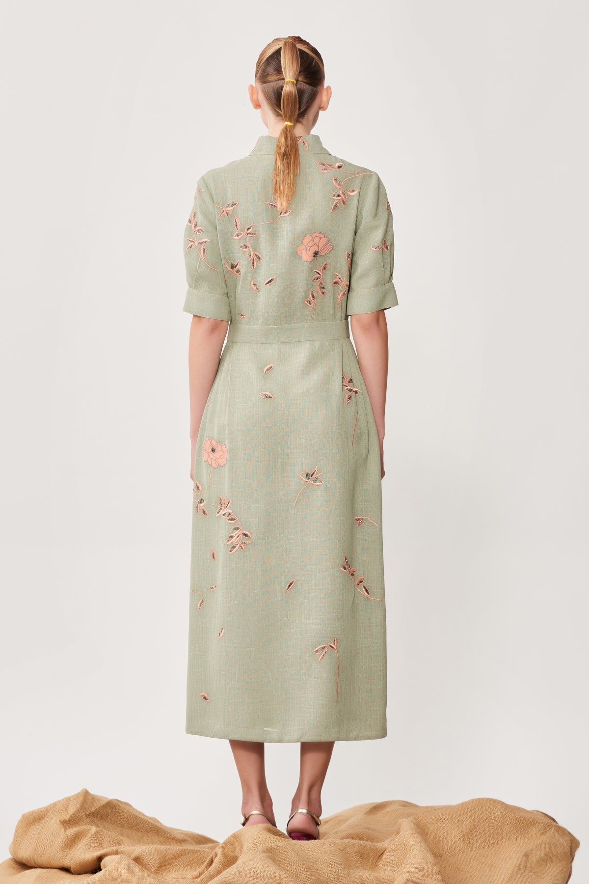 Abstract Rose Side Pleated Shirt Dress