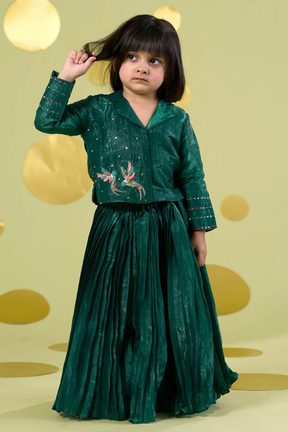 GREEN BIRD LEHENGA SKIRT SET