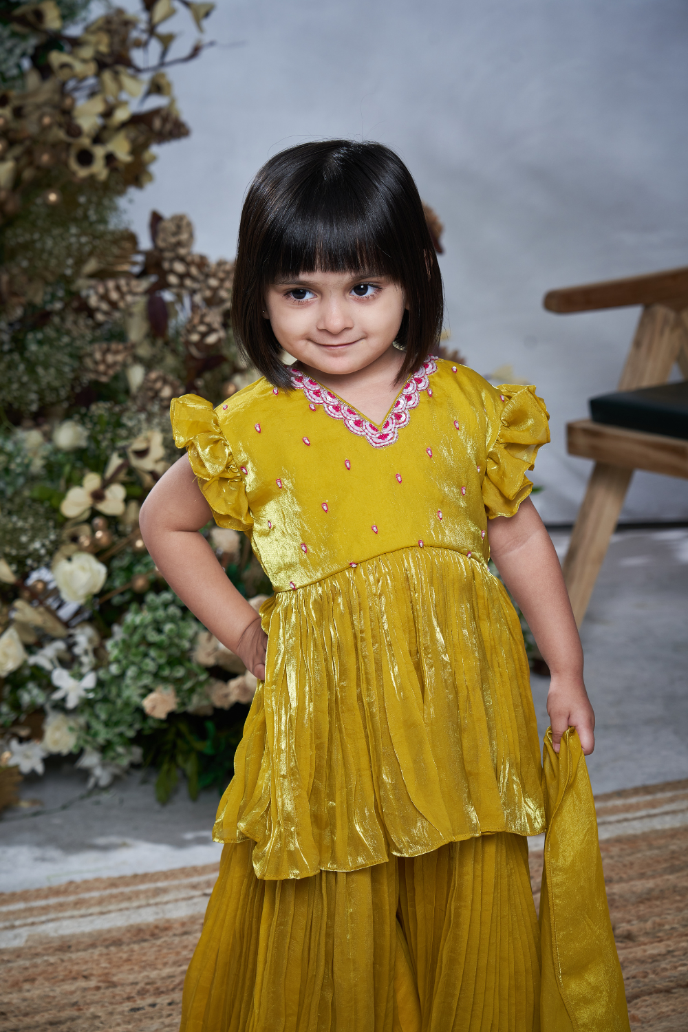 YELLOW PINK SHARARA SET