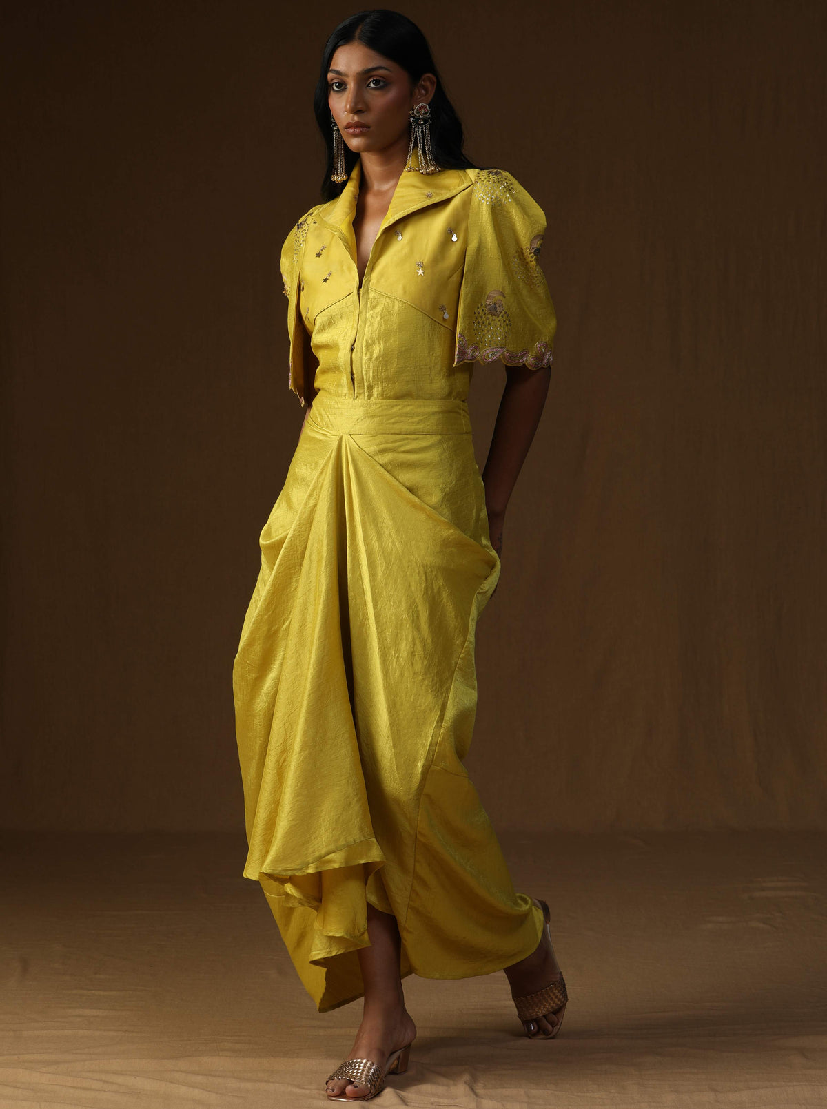 Rangadevi Lime Draped Skirt Set