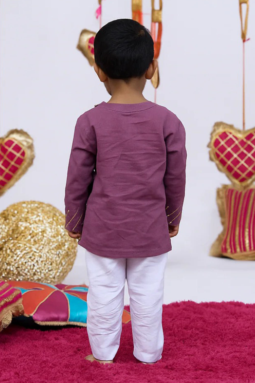 PURPLE COTTON HANDWORK KURTA SET