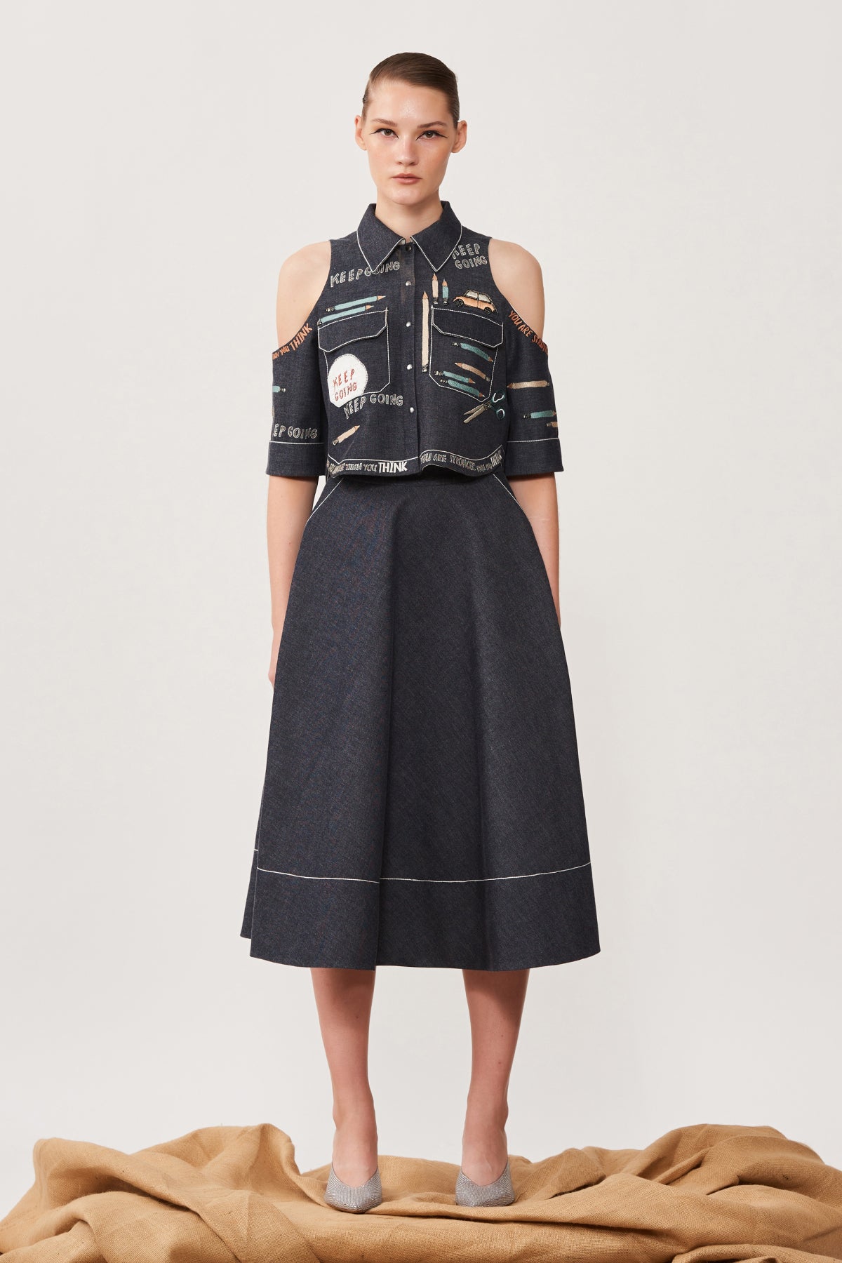 Keep Going Cold Shoulder High Low Shirt With Circular Skirt