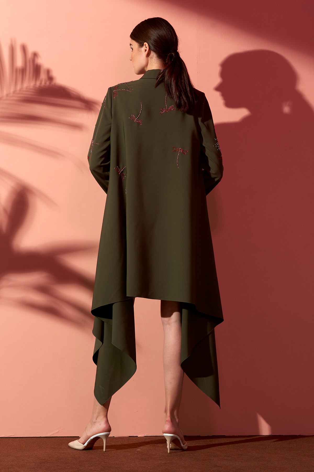 Burst Flower & Dragonfly Draped Coat Dress