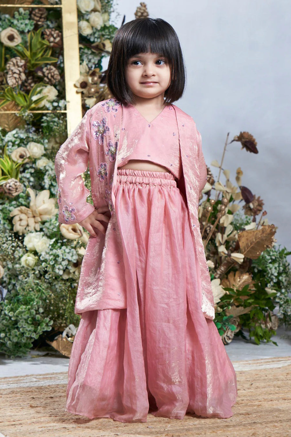 BABY PINK HAND EMBROIDERED JACKET LEHENGA SET