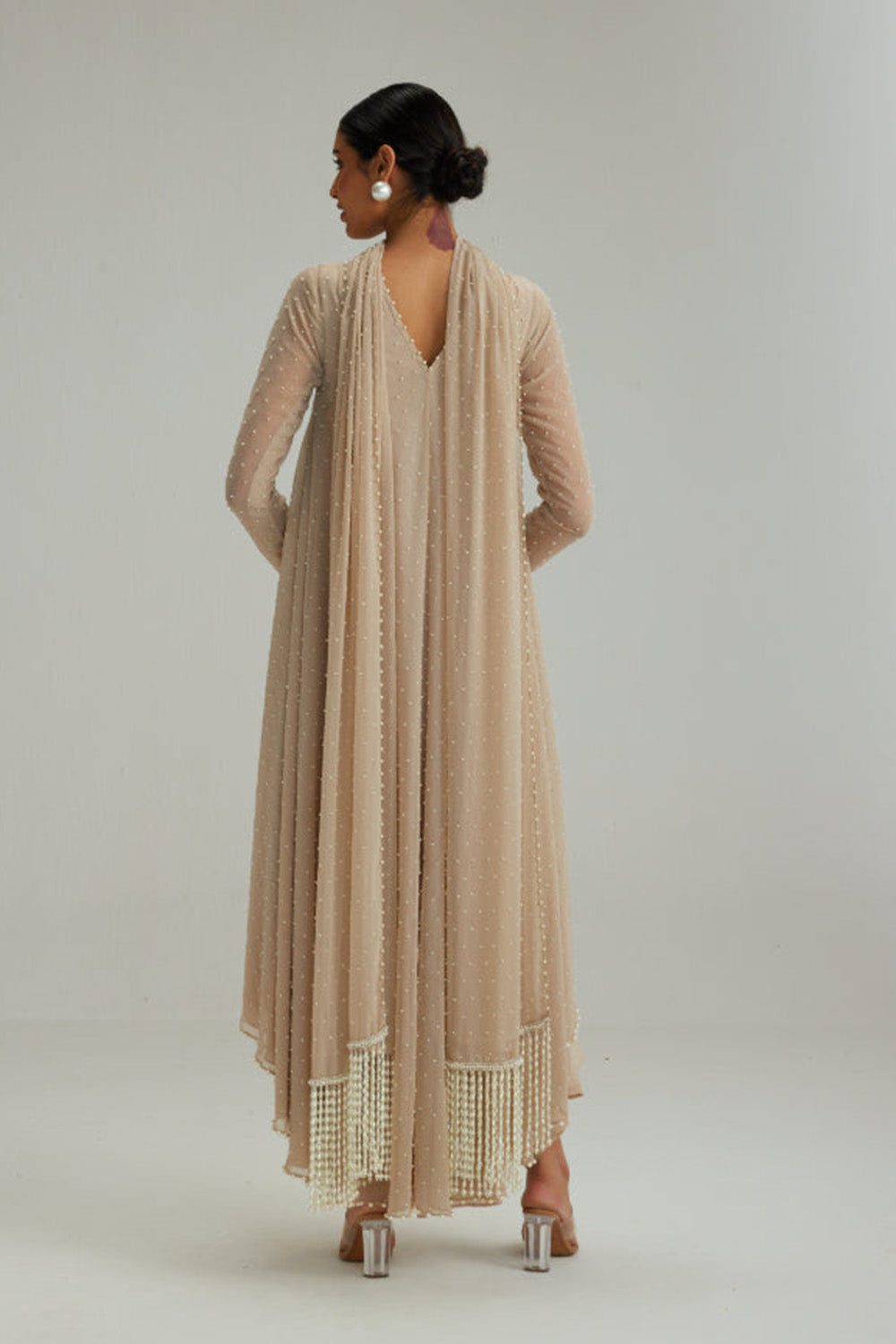 Light Beige pearl Kurta With Stole Set