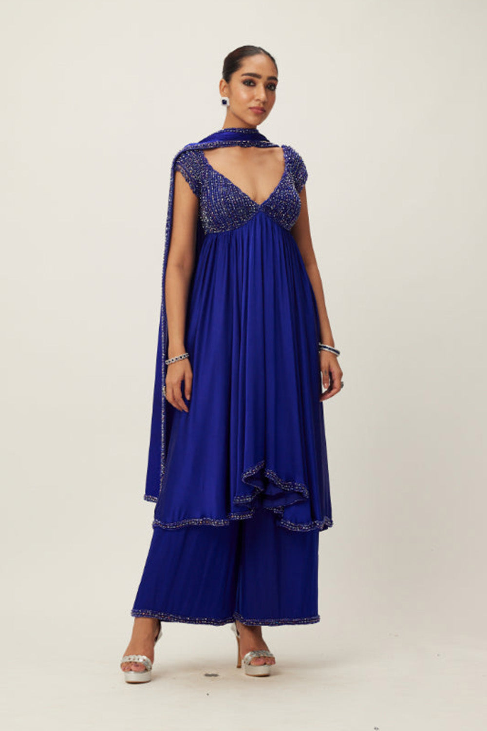 Cocktail Blue Crystal Beaded Kurta Set