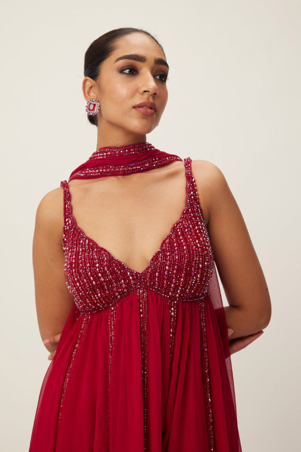 Ruby Red crystal embellished Kurta Set