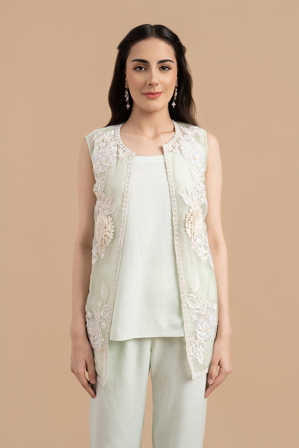 3D and Applique Embroidered Jacket Paired With Pants