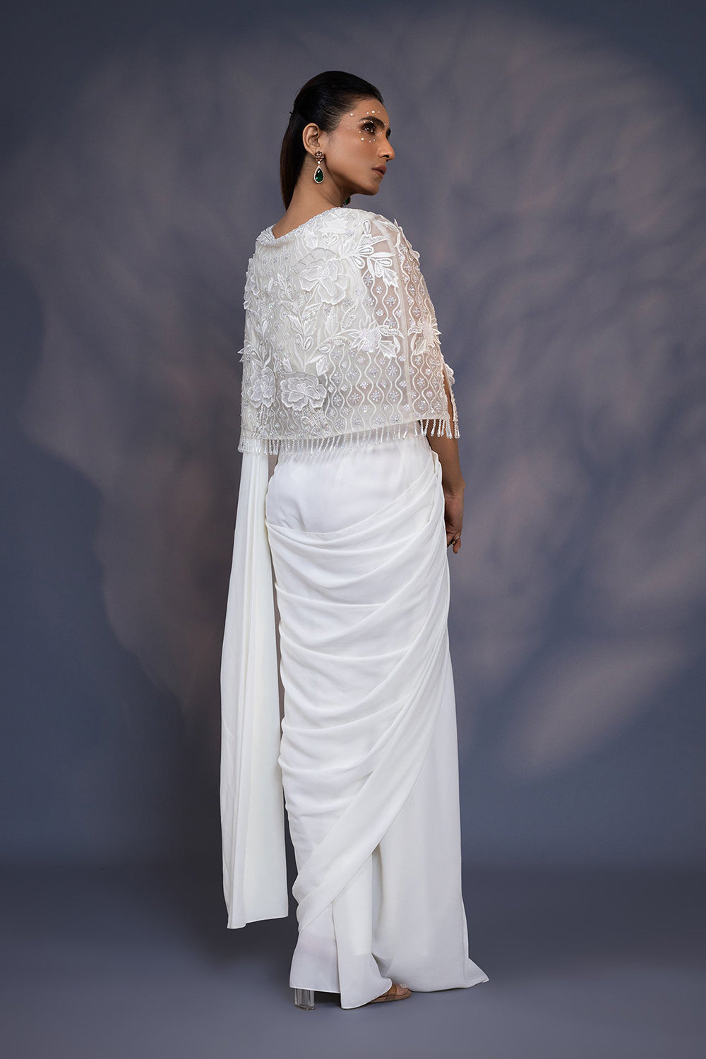 3D Embroidered Cape with Draped Saree and Blouse