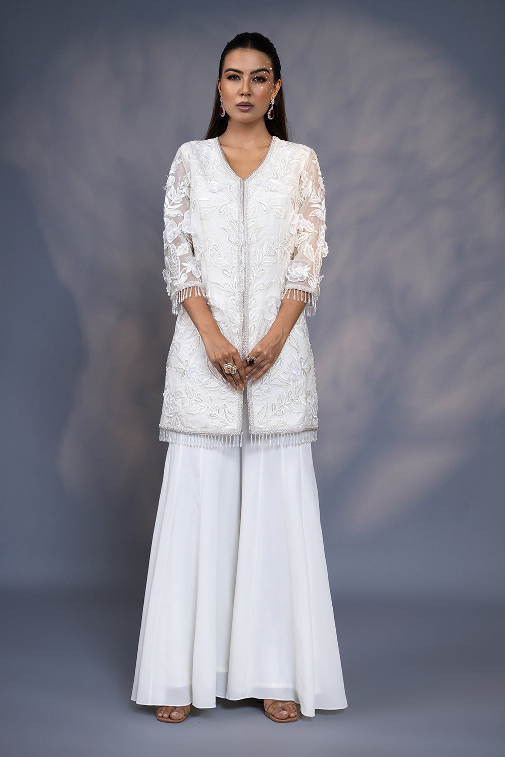 3D Embroidered Jacket with Flared Kali Pants