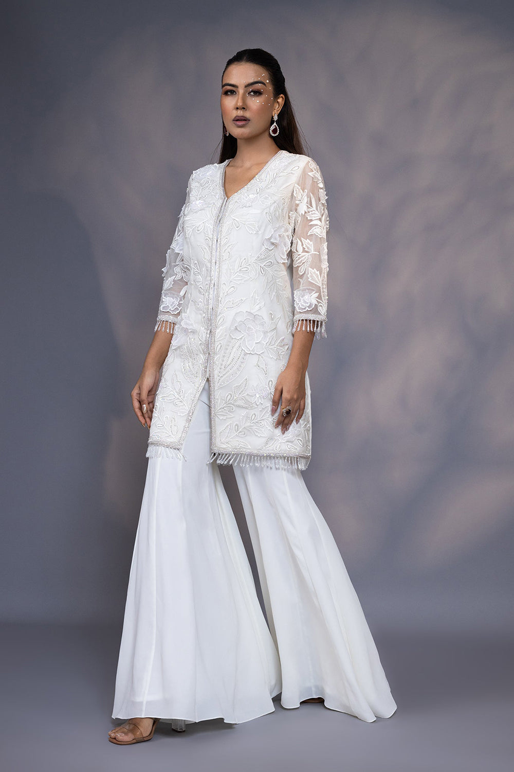 3D Embroidered Jacket with Flared Kali Pants