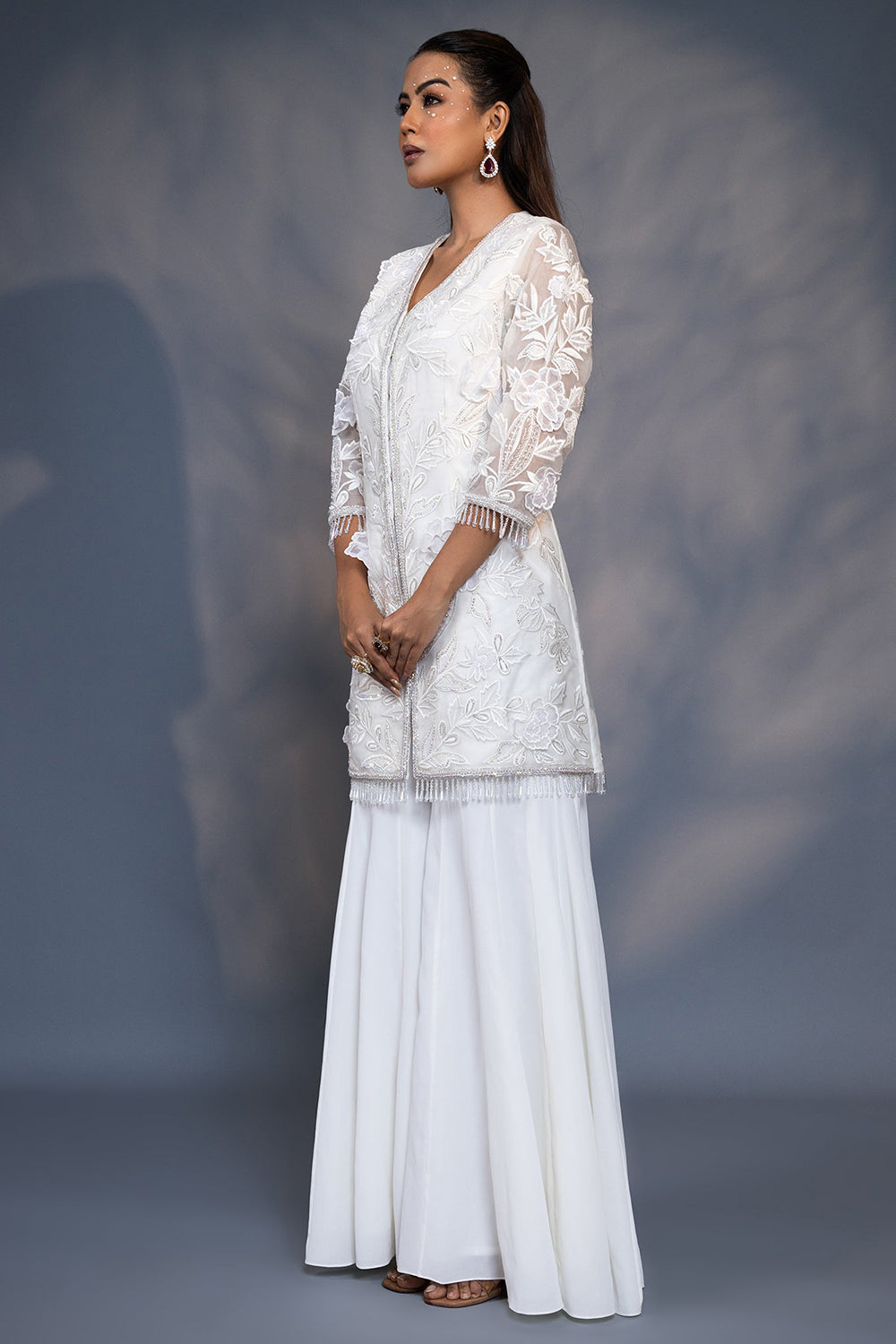 3D Embroidered Jacket with Flared Kali Pants