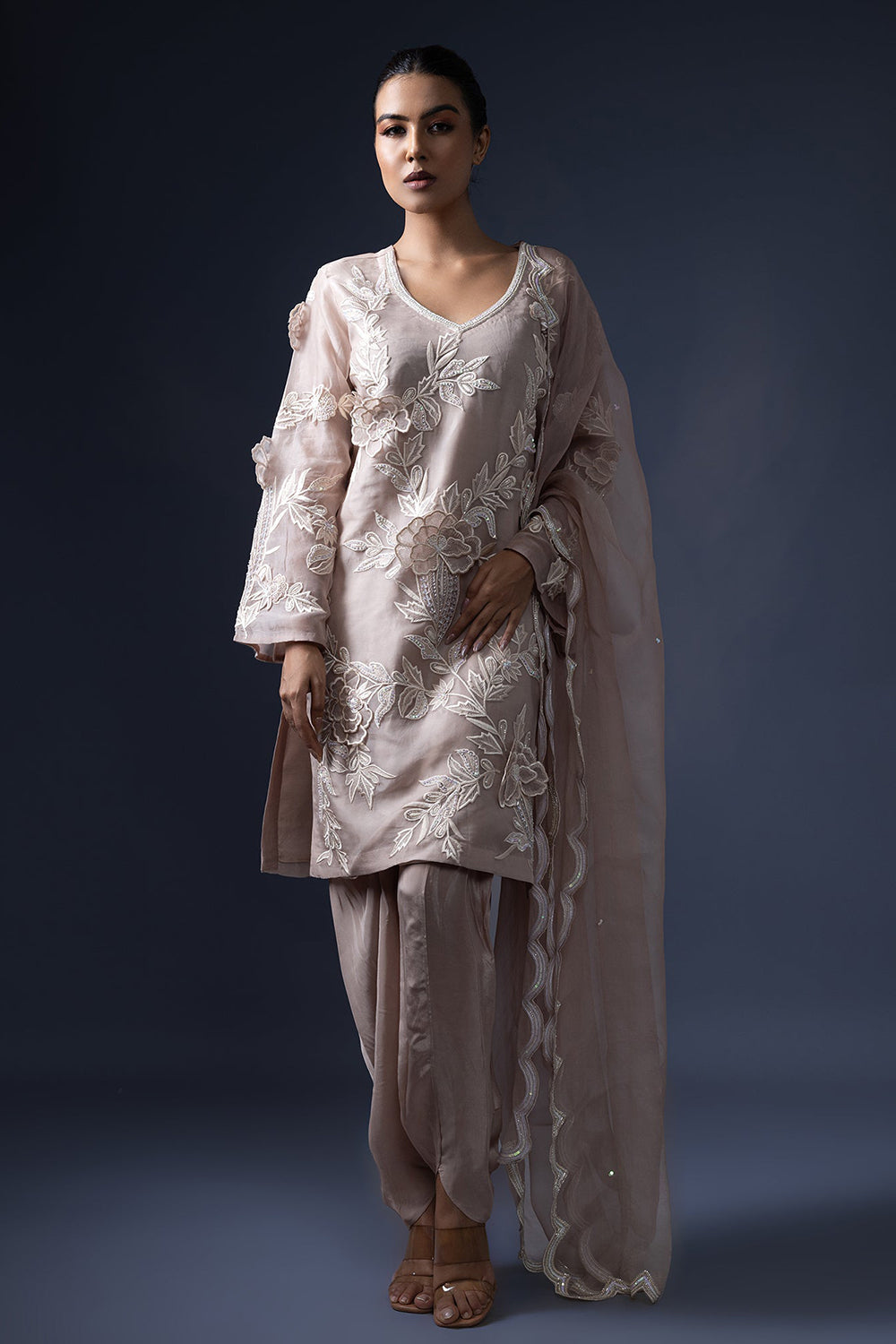 3D Embroidered kurta with Straight Salwar and Duppatta