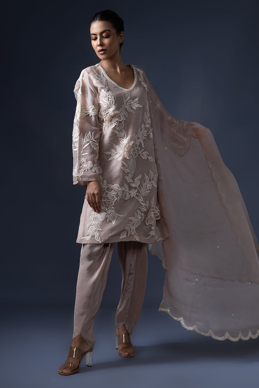 3D Embroidered kurta with Straight Salwar and Duppatta