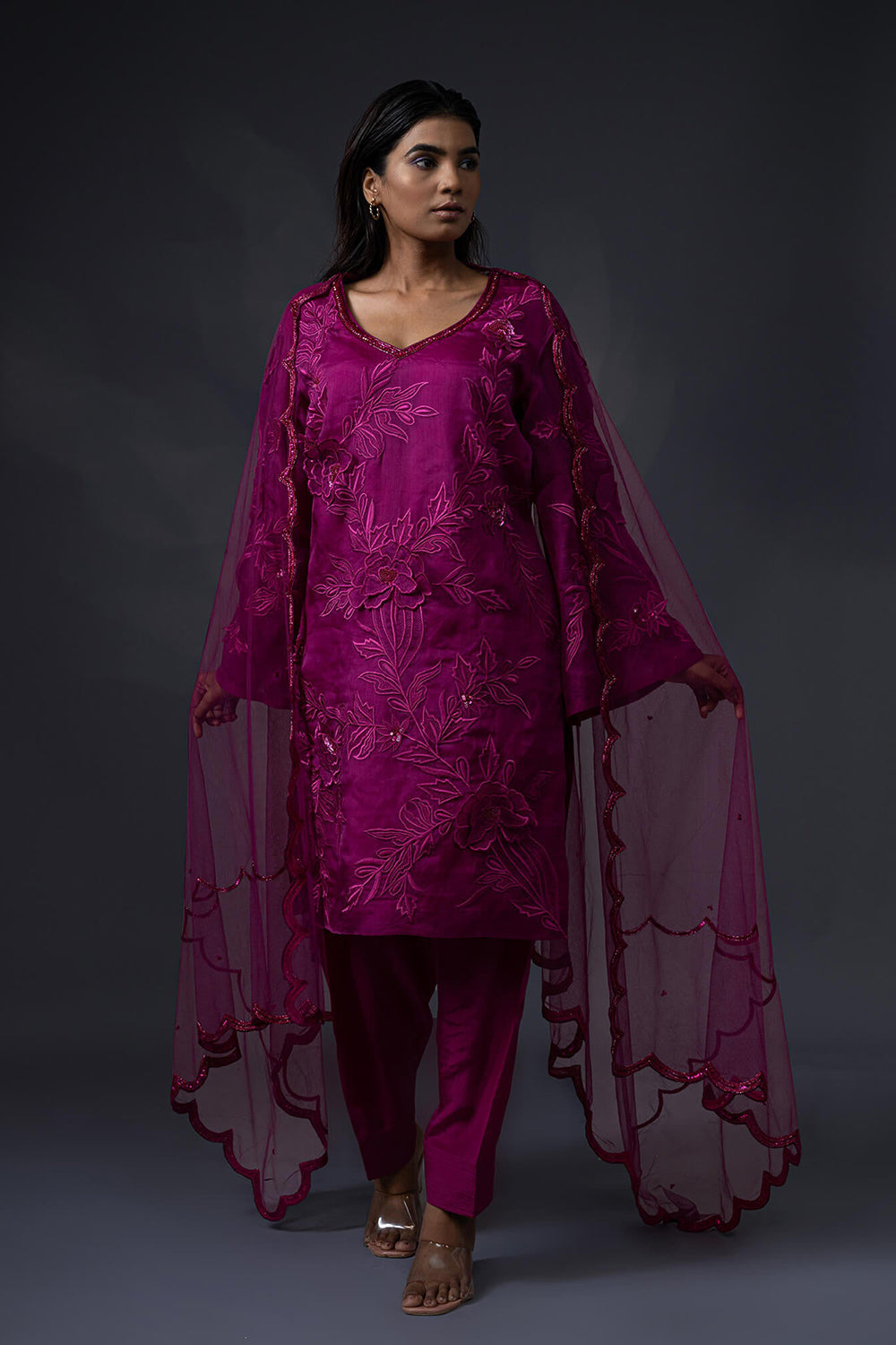 3D Embroidered kurta with Straight Salwar and Duppatta