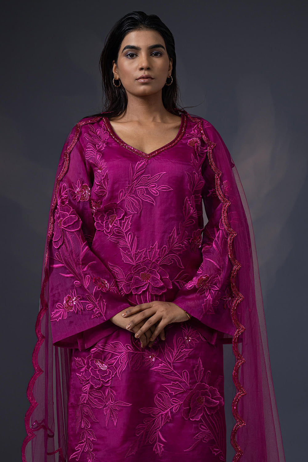 3D Embroidered kurta with Straight Salwar and Duppatta