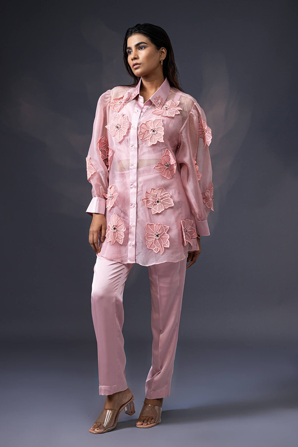 3D Embroidered Shirt with Pants and Bustier