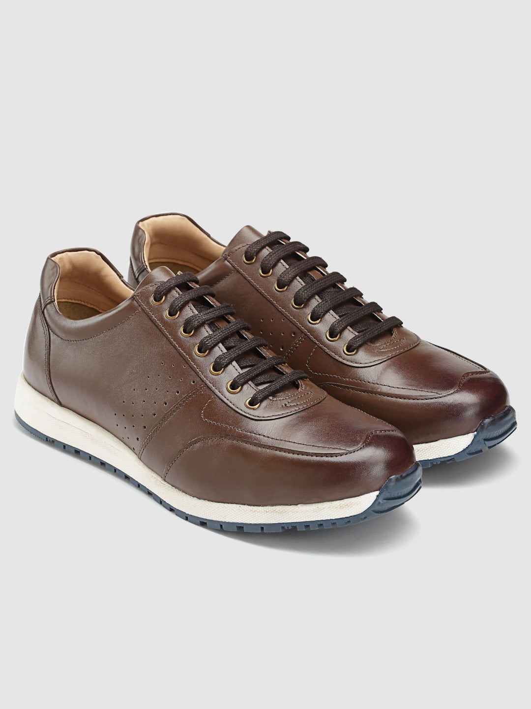 Perforated Brown Leather Sneakers