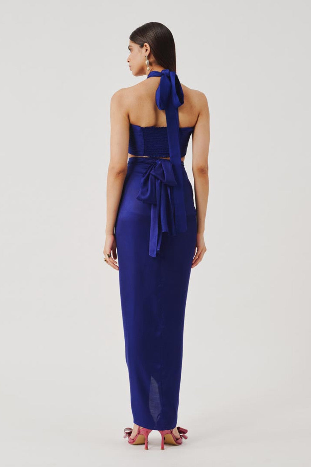 Hope Halter Neck Top in Blue with Elastic Back