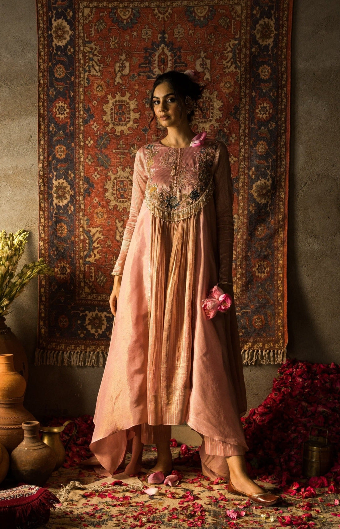 Nayara-Rosewater Pink Silk Embroidered Kurti Set