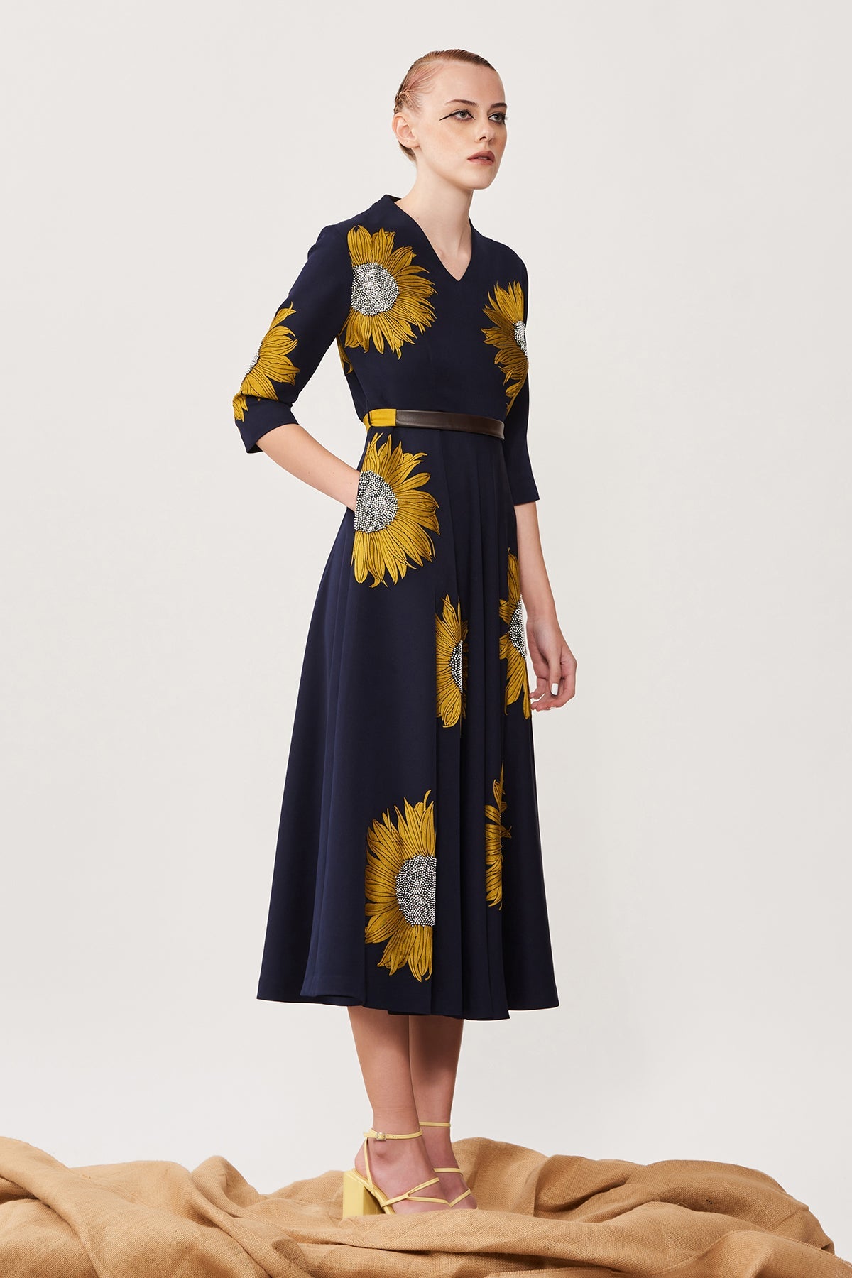 Sunflower Circular Midi Dress With Belt