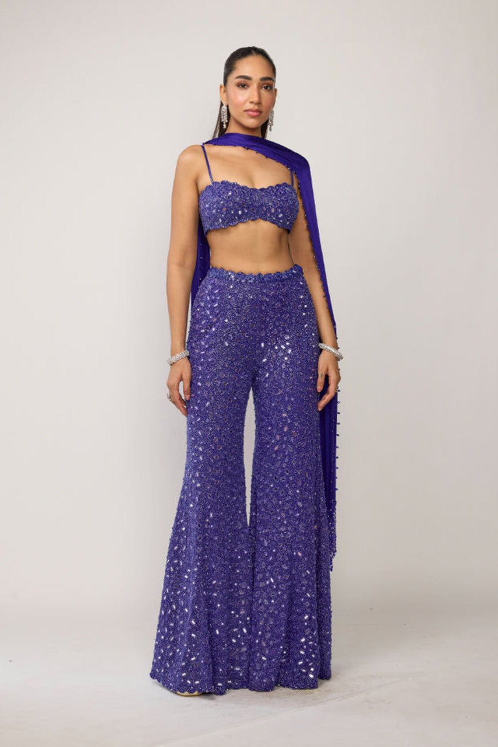 Cocktail Blue Blouse With Sharara Set
