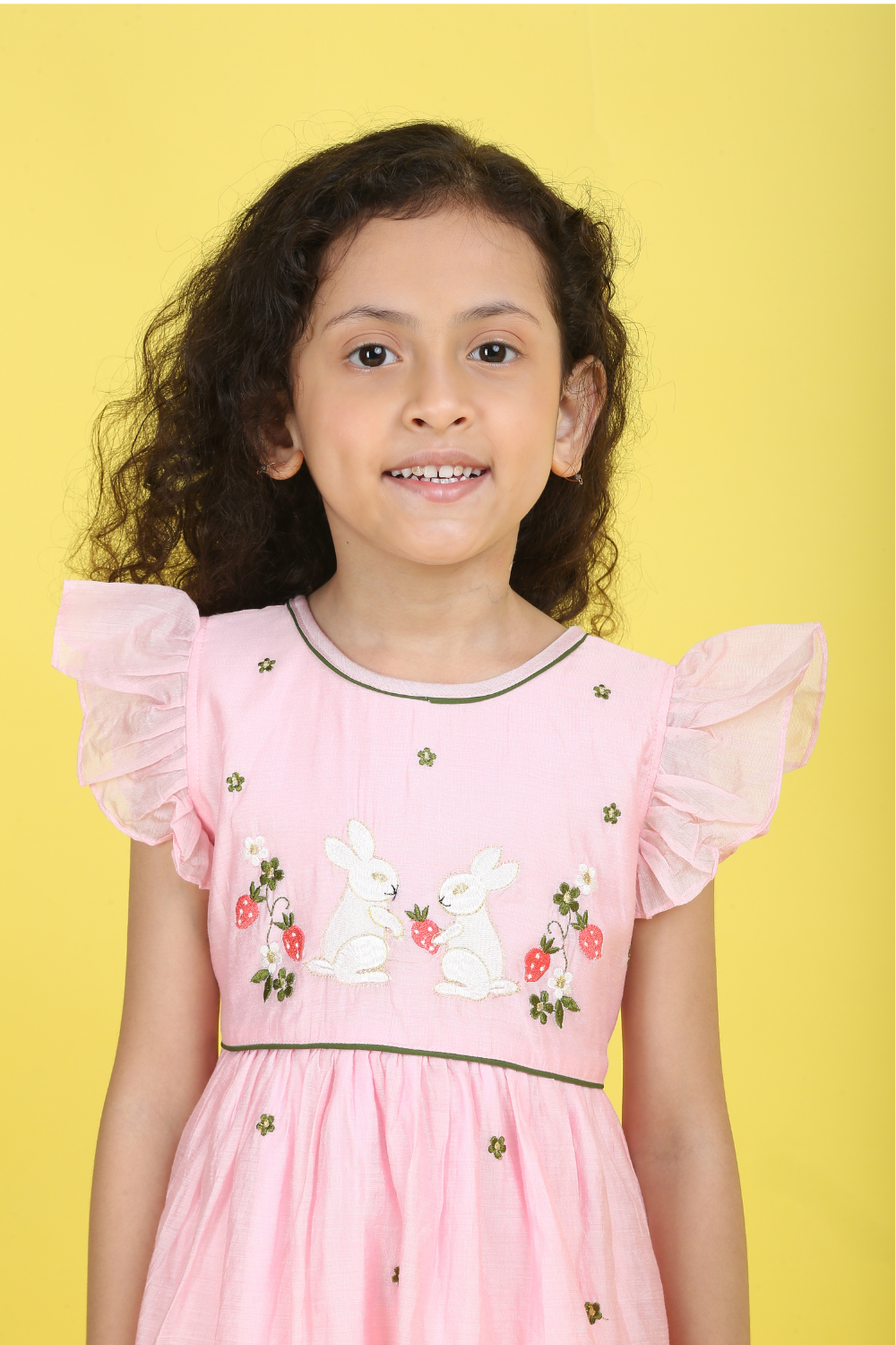 PEACH RABBIT EMBROIDERY DRESS