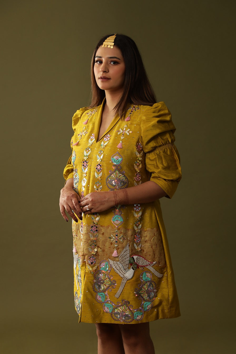Mustardgreen Handpianted dress